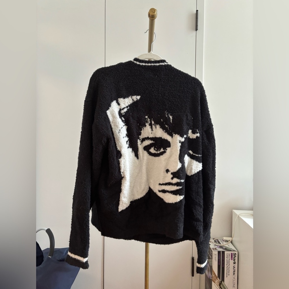 Black and white fuzzy sweater with a touch of punk #punkrock